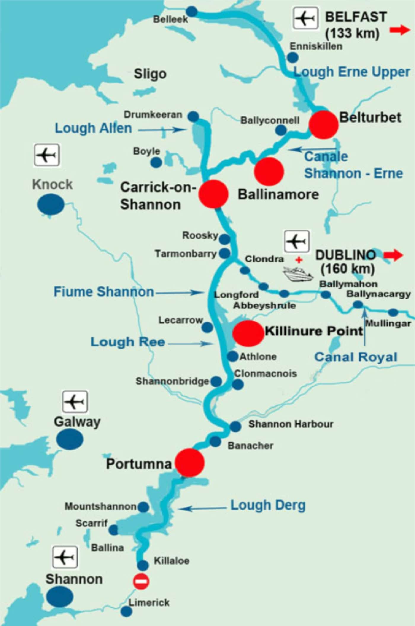 Piano dell'itinerario in houseboat in Irlanda